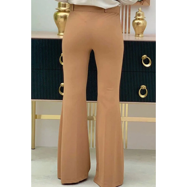 Bel Fermuarlı İspanyolpaça Pantolon 0231 Taba