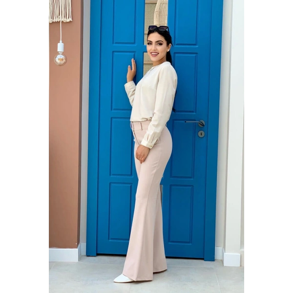 Bel Fermuarlı İspanyolpaça Pantolon 0231 Taş