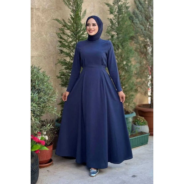Bel Kuşaklı Kol Fermuar Detaylı Elbise 6041 Lacivert