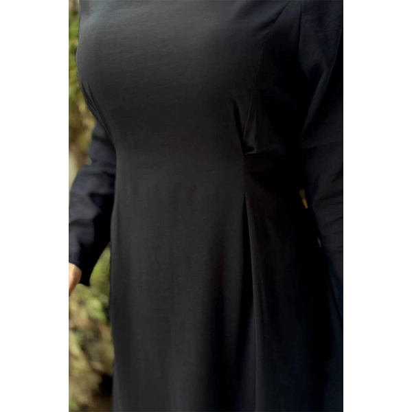 Bel Kuşaklı Kol Fermuar Detaylı Elbise 6041 Siyah
