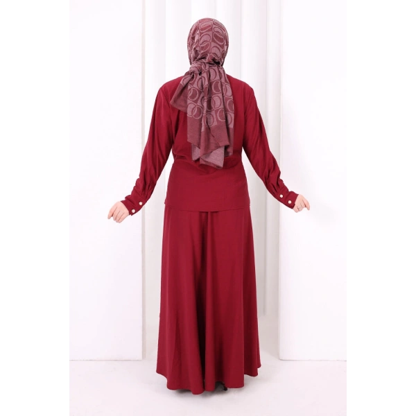 Belden Bağlamalı Bluz Etek Takım 8703 Bordo