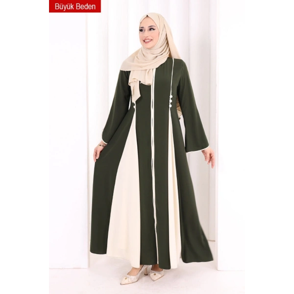 Biyeli Fermuarlı Ferace 7050-1 Haki