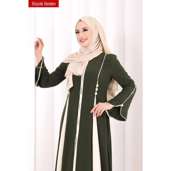 Biyeli Fermuarlı Ferace 7050-1 Haki