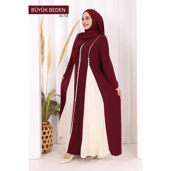 Biyeli Fermuarlı Ferace 7050-1 Mürdüm