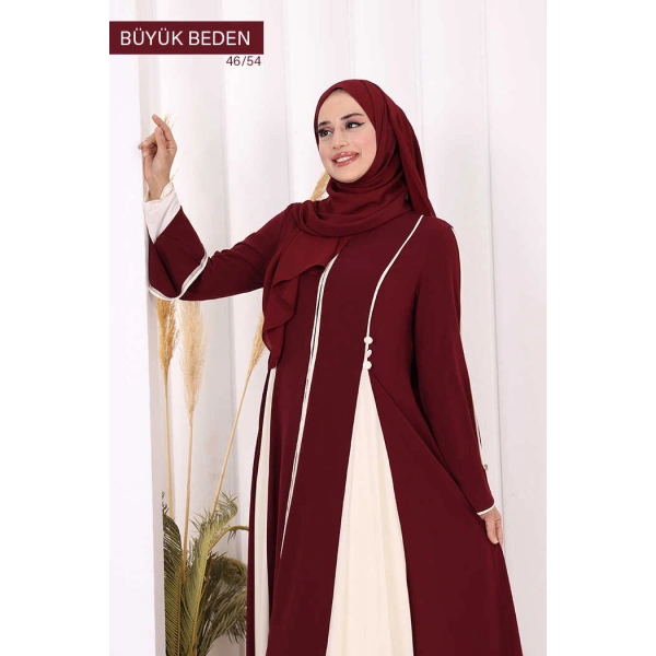 Biyeli Fermuarlı Ferace 7050-1 Mürdüm