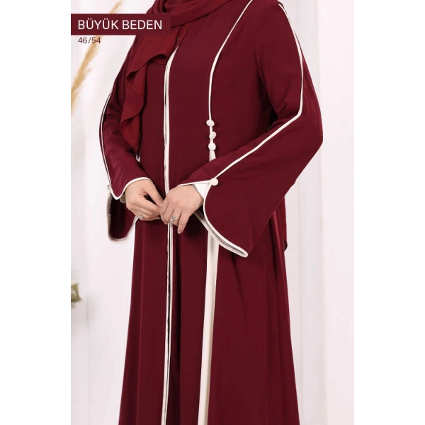 Biyeli Fermuarlı Ferace 7050-1 Mürdüm