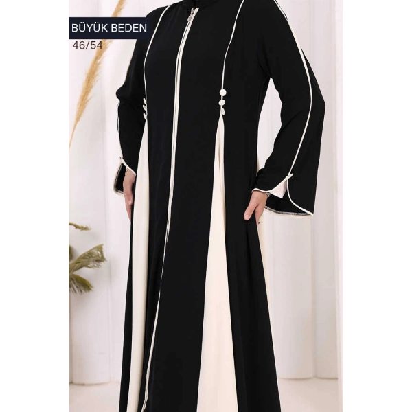 Biyeli Fermuarlı Ferace 7050-1 Siyah