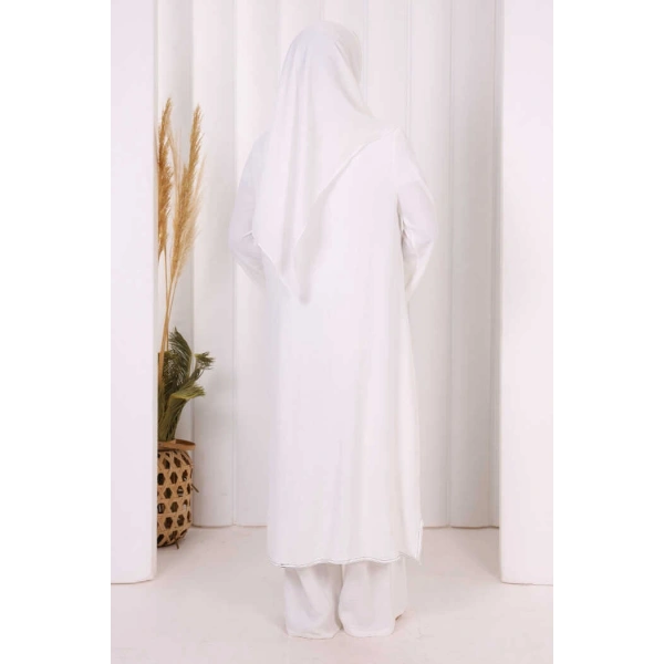 Biyeli Uzun Tunik Pantolon Takım 8005 Ekru