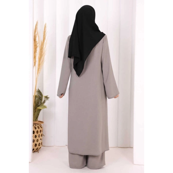 Biyeli Uzun Tunik Pantolon Takım 8005 Gri