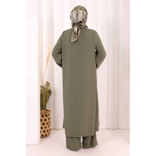Biyeli Uzun Tunik Pantolon Takım 8005 Haki