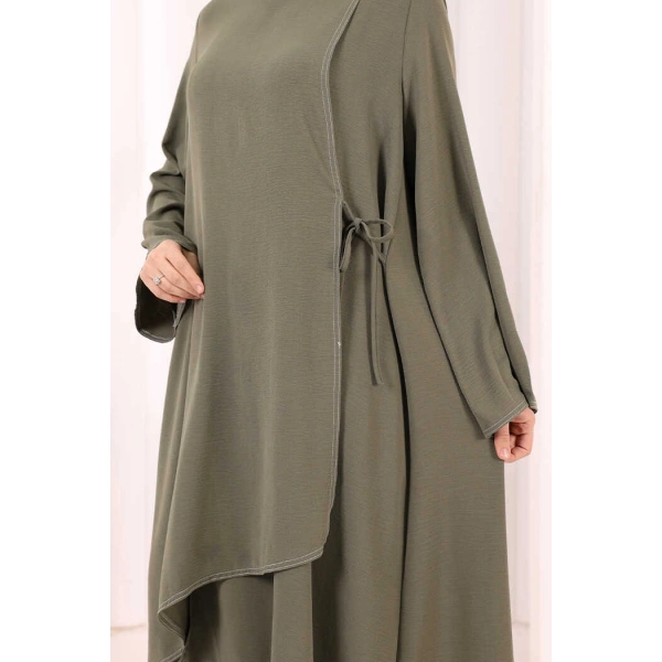 Biyeli Uzun Tunik Pantolon Takım 8005 Haki