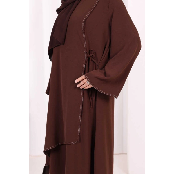 Biyeli Uzun Tunik Pantolon Takım 8005 Kahverengi