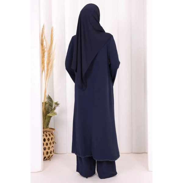 Biyeli Uzun Tunik Pantolon Takım 8005 Lacivert