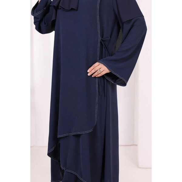 Biyeli Uzun Tunik Pantolon Takım 8005 Lacivert