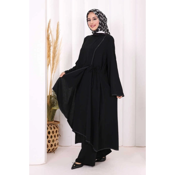Biyeli Uzun Tunik Pantolon Takım 8005 Siyah
