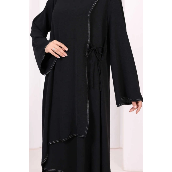 Biyeli Uzun Tunik Pantolon Takım 8005 Siyah