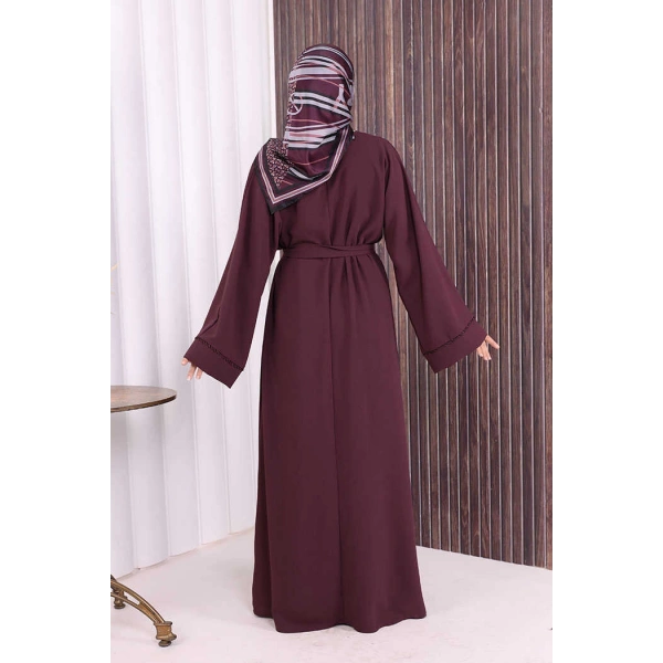 Boncuk İşlemeli Tam Boy Ferace 7894 Bordo