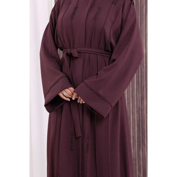 Boncuk İşlemeli Tam Boy Ferace 7894 Bordo