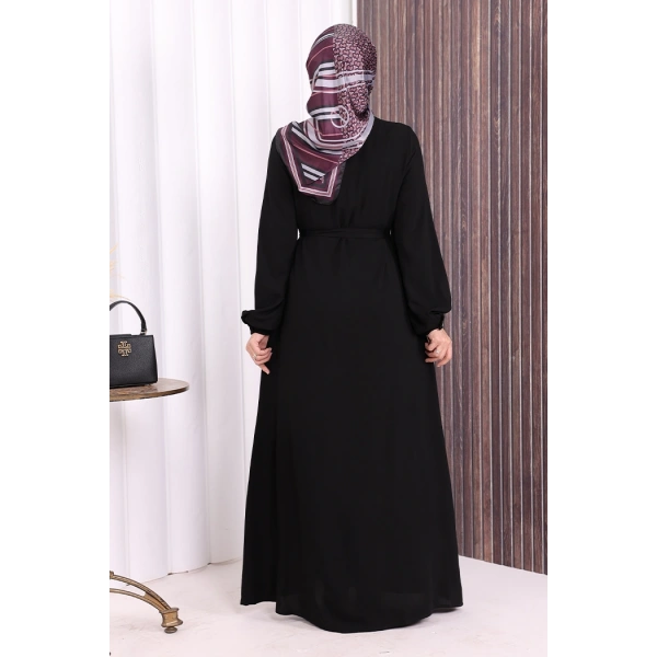 Boydan Düğmeli Ferace 6056 Siyah
