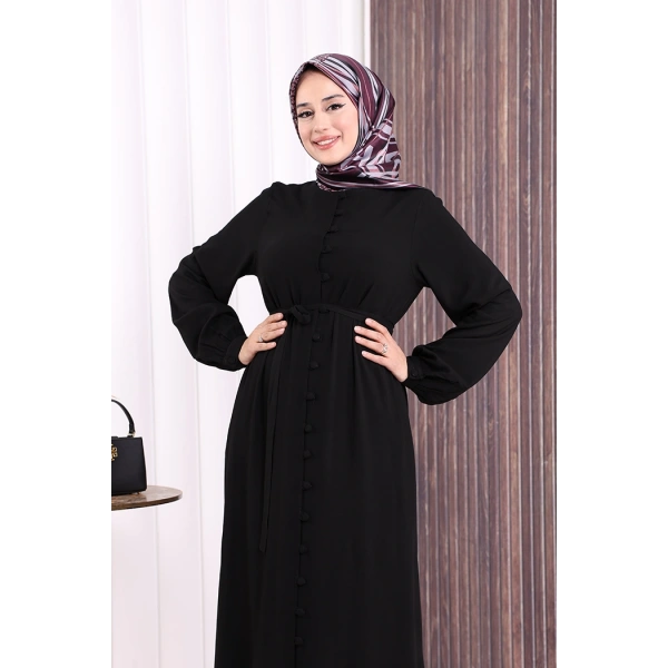 Boydan Düğmeli Ferace 6056 Siyah