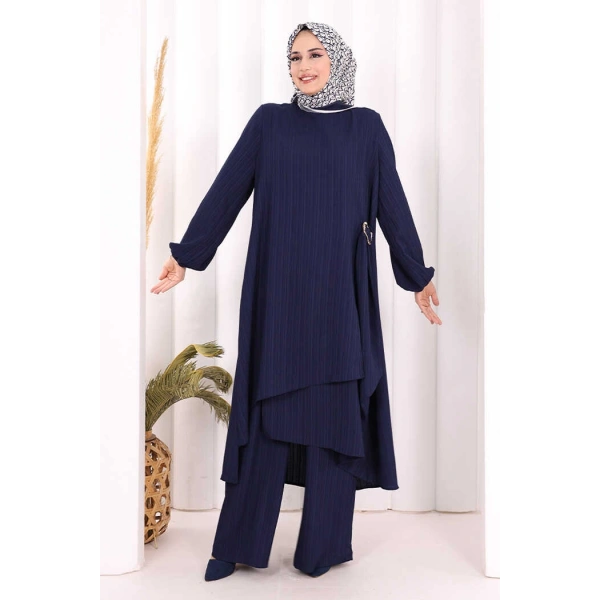 Broş Detaylı Pantolon Takım 8011 Lacivert