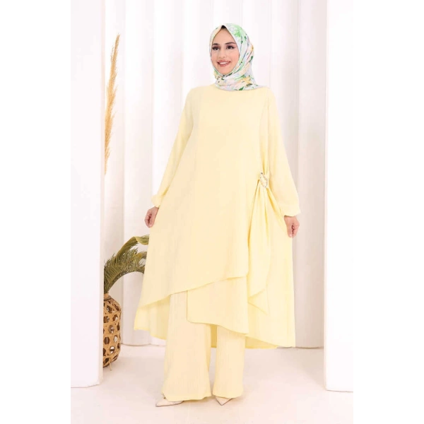 Broş Detaylı Pantolon Takım 8011 Sarı