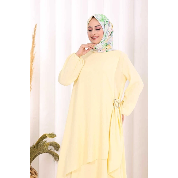 Broş Detaylı Pantolon Takım 8011 Sarı