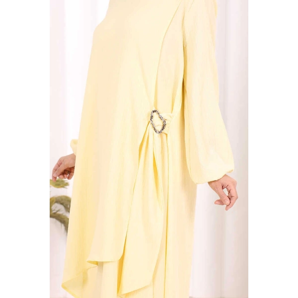 Broş Detaylı Pantolon Takım 8011 Sarı