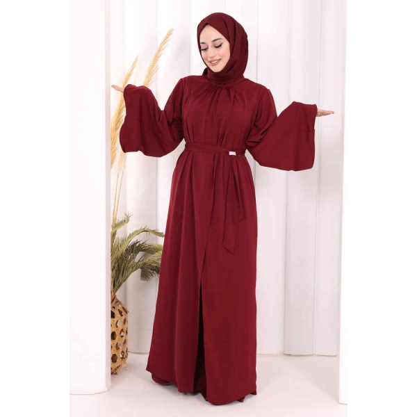 Broş Detaylı Tulumlu Takım 8016 Bordo