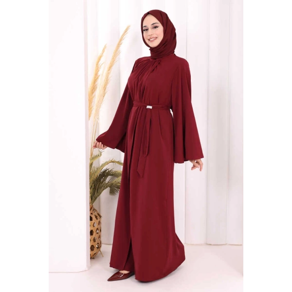 Broş Detaylı Tulumlu Takım 8016 Bordo
