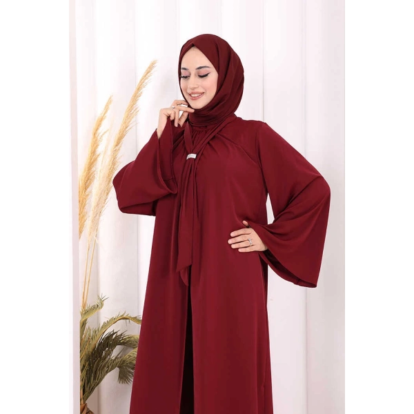 Broş Detaylı Tulumlu Takım 8016 Bordo