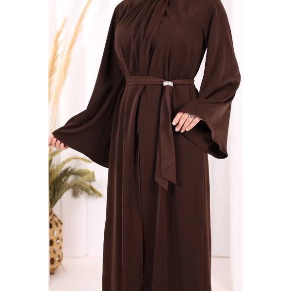 Broş Detaylı Tulumlu Takım 8016 Kahverengi