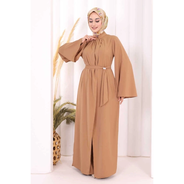 Broş Detaylı Tulumlu Takım 8016 Taba