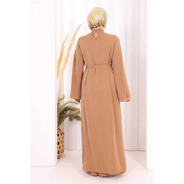 Broş Detaylı Tulumlu Takım 8016 Taba