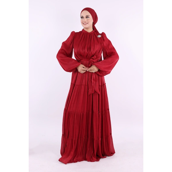 Broş Detaylı Valentino Abiye 7141 Bordo