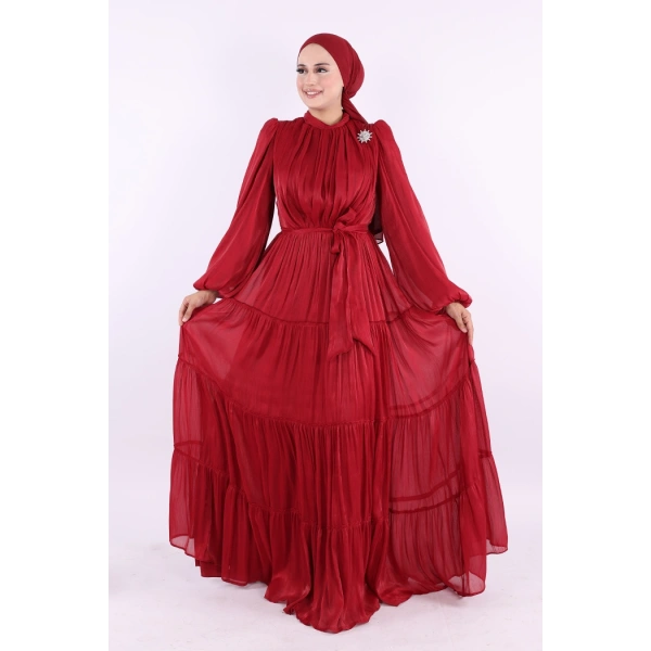 Broş Detaylı Valentino Abiye 7141 Bordo