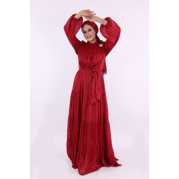 Broş Detaylı Valentino Abiye 7141 Bordo