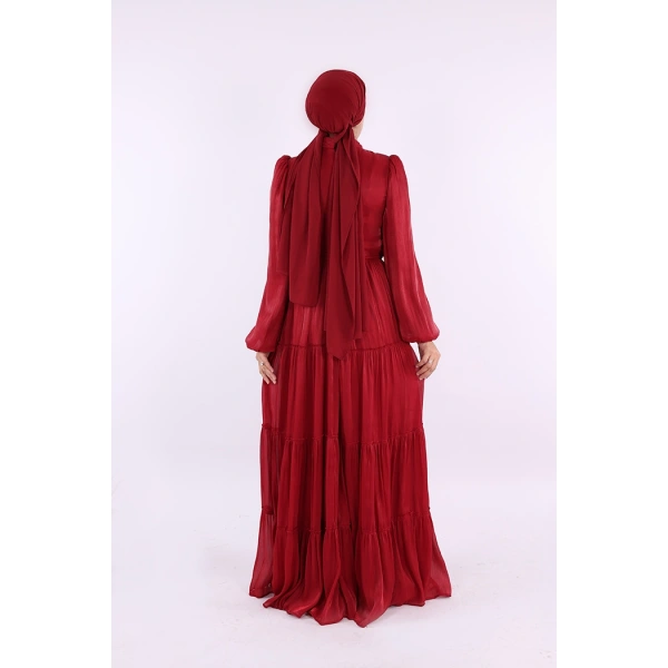 Broş Detaylı Valentino Abiye 7141 Bordo