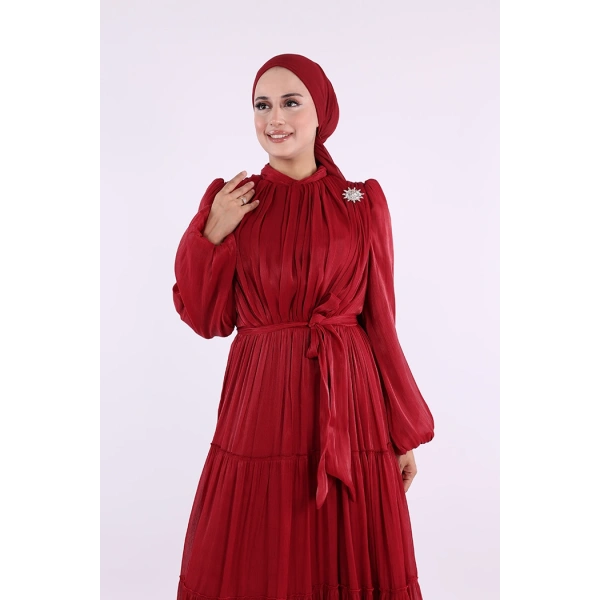 Broş Detaylı Valentino Abiye 7141 Bordo