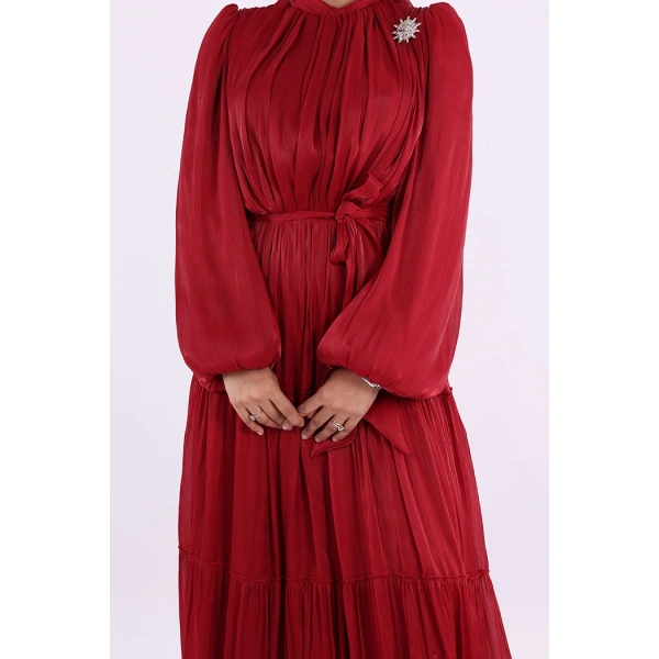 Broş Detaylı Valentino Abiye 7141 Bordo