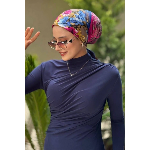 Büzgü Detaylı Sandy Elbise 3970 Lacivert