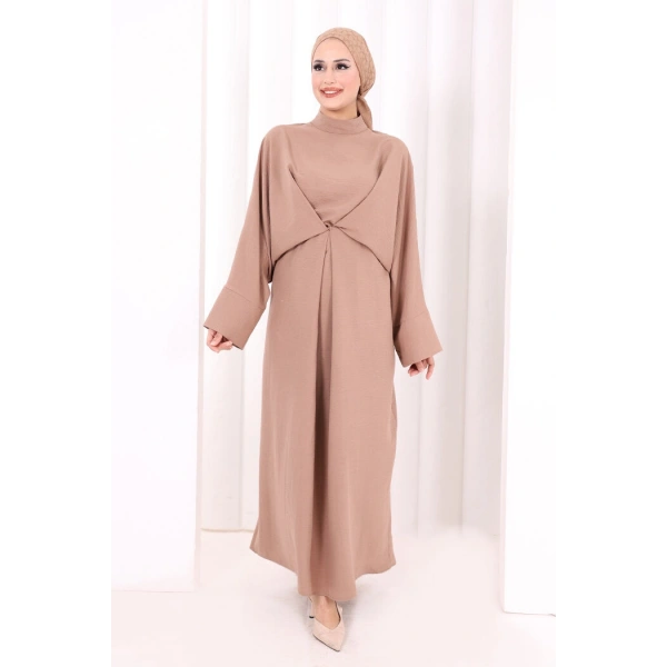 Çapraz Bağlamalı İpli Elbise 6083 Somon