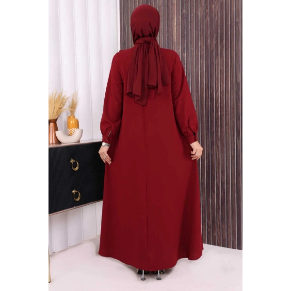 Çapraz Parça Görünümlü İncili Elbise 3879 Bordo