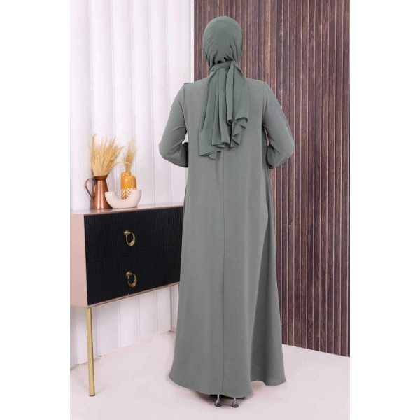 Çapraz Parça Görünümlü İncili Elbise 3879 Mint