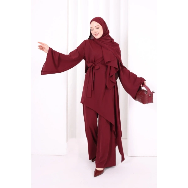 Çapraz Tunik Üçlü Takım 8037 Bordo