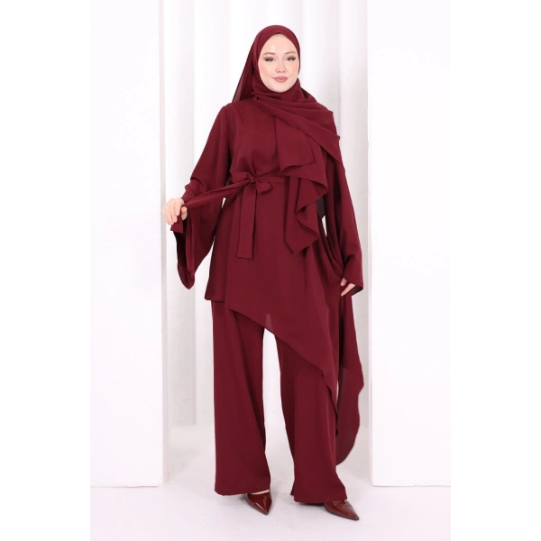 Çapraz Tunik Üçlü Takım 8037 Bordo