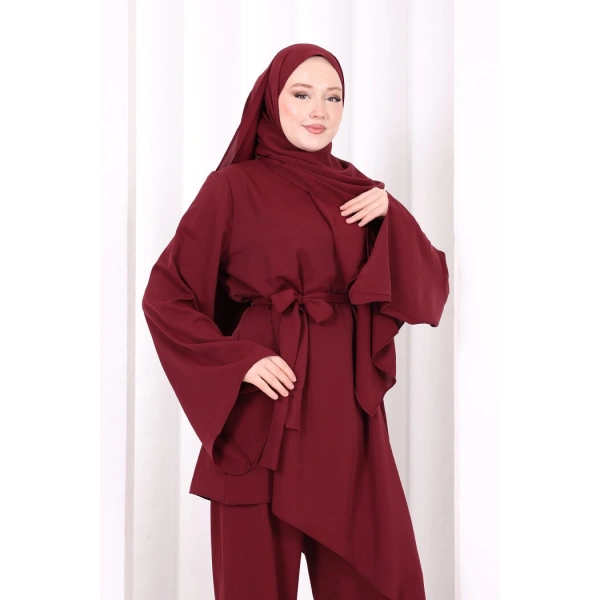Çapraz Tunik Üçlü Takım 8037 Bordo