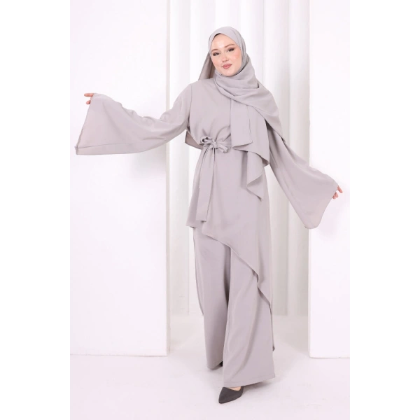 Çapraz Tunik Üçlü Takım 8037 Gri