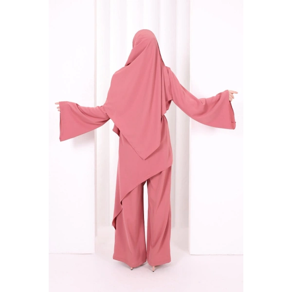 Çapraz Tunik Üçlü Takım 8037 Gül Kurusu