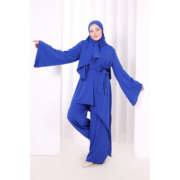 Çapraz Tunik Üçlü Takım 8037 Saks